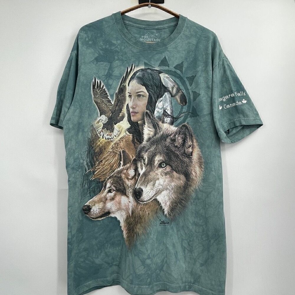 The Mountain Green Tie Dye Indian Imagery Short Sleeve T-Shirt Medium